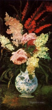 Flores Painting - Jarrón con gladiolos y flores lilas Vincent van Gogh Impresionismo